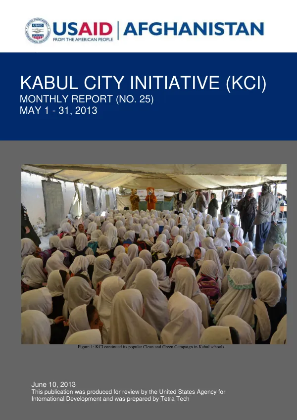 Kabul City Initiative (KCI) Monthly Report: May 2013