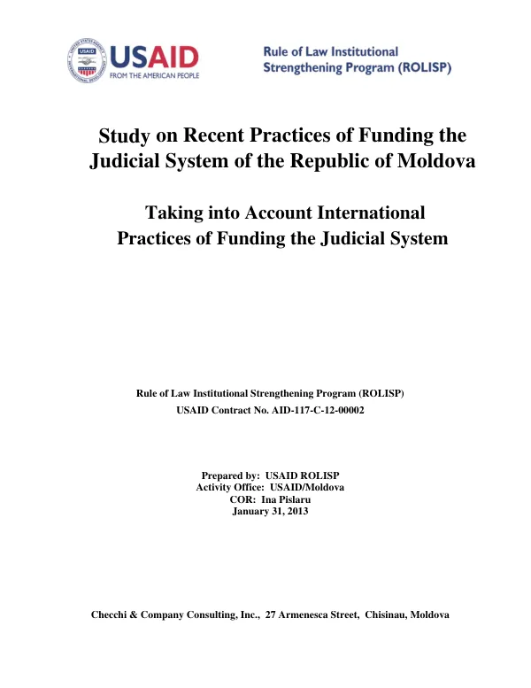 Study on Recent Practices of Funding the Judicial System of the Republic of Moldova