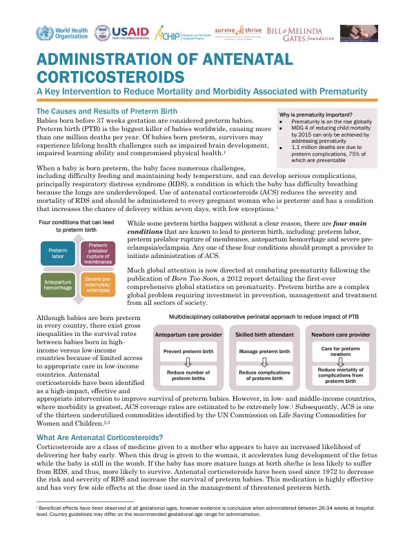 Administration of Antenatal Corticosteroids: A Key Intervention to Reduce Mortality and Morbidity Associated with Prematurity