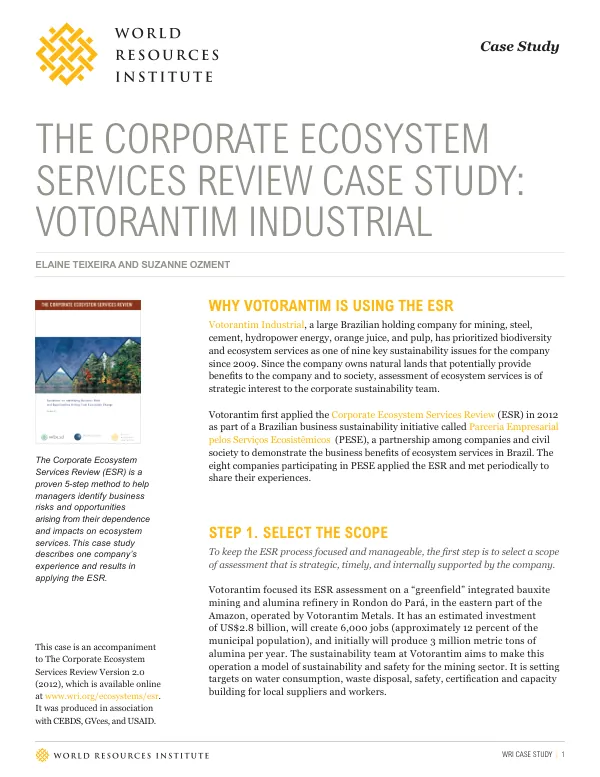 The Corporate Ecosystem Services Review Case Study: Votorantim Industrial