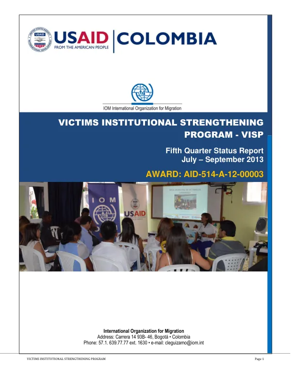 Fifth Quarter Status Report: Victims Institutional Strengthening Program
