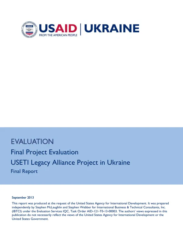 Final Project Evaluation USETI Legacy Alliance Project in Ukraine Final Report