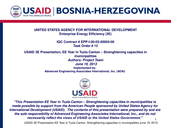 USAID 3E Presentation EE Year in Tuzla Canton, Strengthening capacities in municipalities