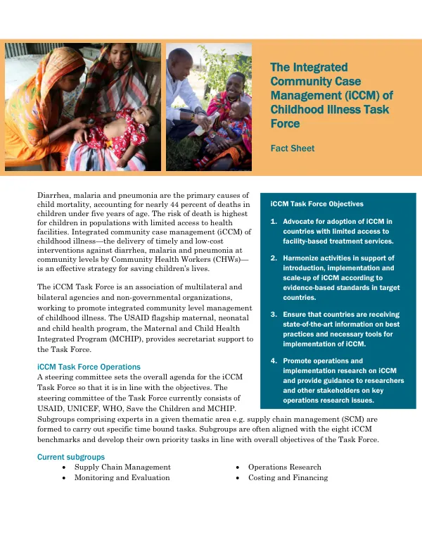 Integrated Community Case Management (iCCM) of Childhood Illness Task Force Fact Sheet