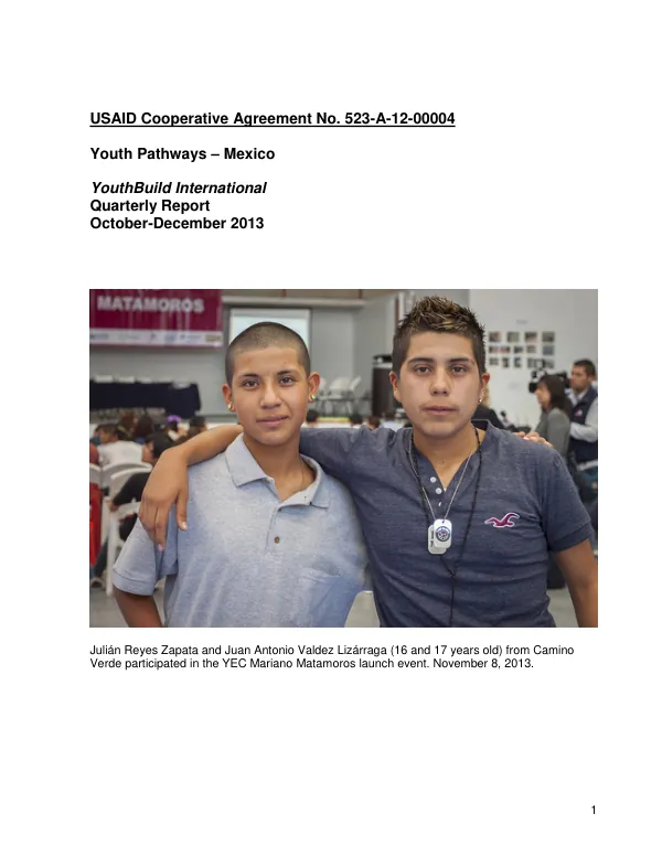 Youth Pathways – Mexico: Quarterly Report October-December 2013