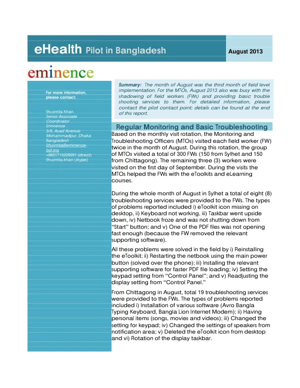 eHealth Pilot in Bangladesh