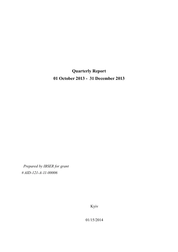 Quarterly Report 01 October 2013 - 31 December 2013