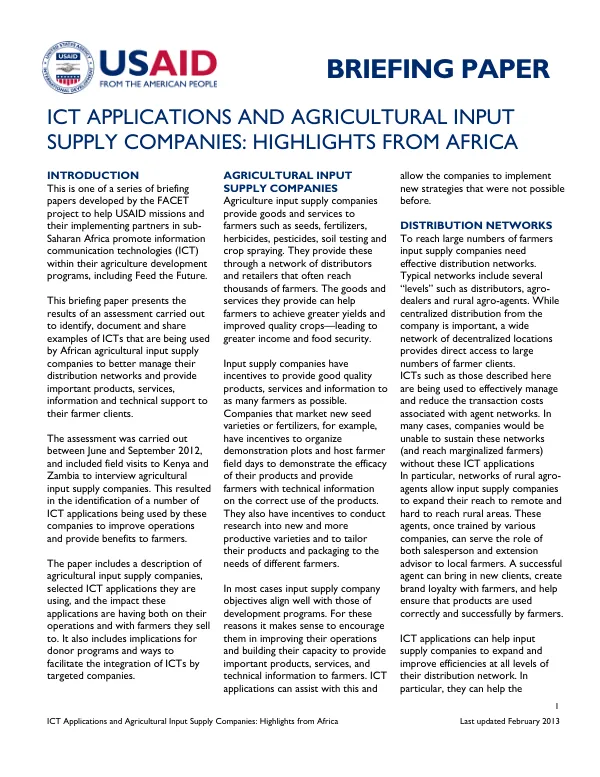 ICT Applications and Agricultural Input Supply Companies: Highlights from Africa