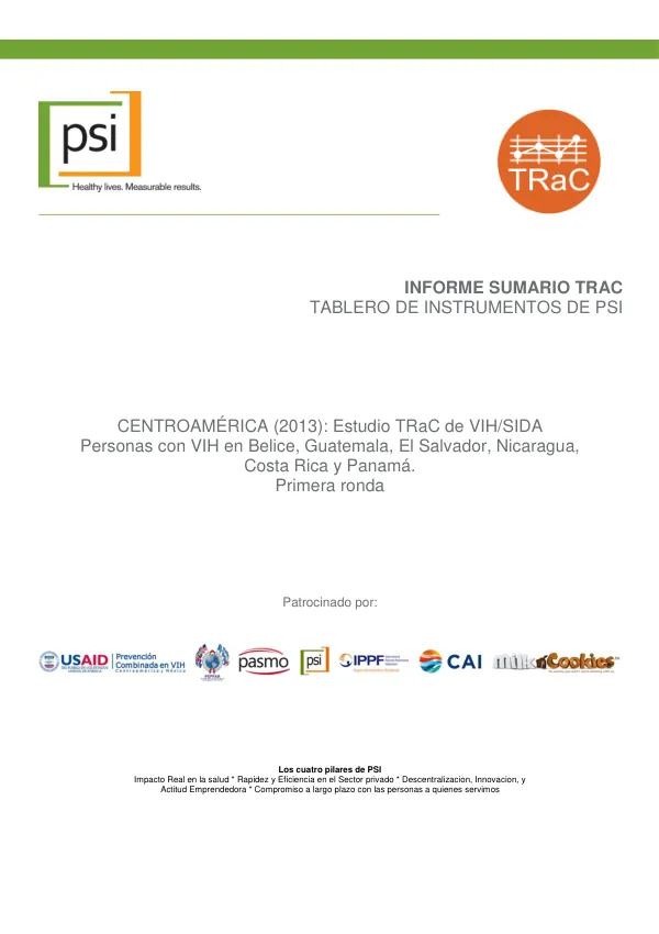 CENTROAMÉRICA (2013): Estudio TRaC de VIH/SIDA Personas con VIH en Belice, Guatemala, El Salvador, Nicaragua, Costa Rica y Panamá.