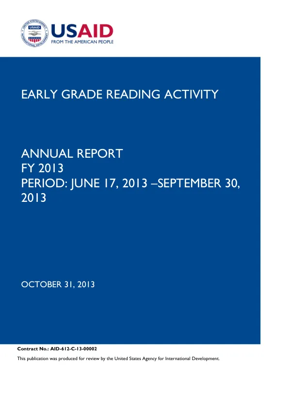 Early Grade Reading Activity Annual Report FY 2013