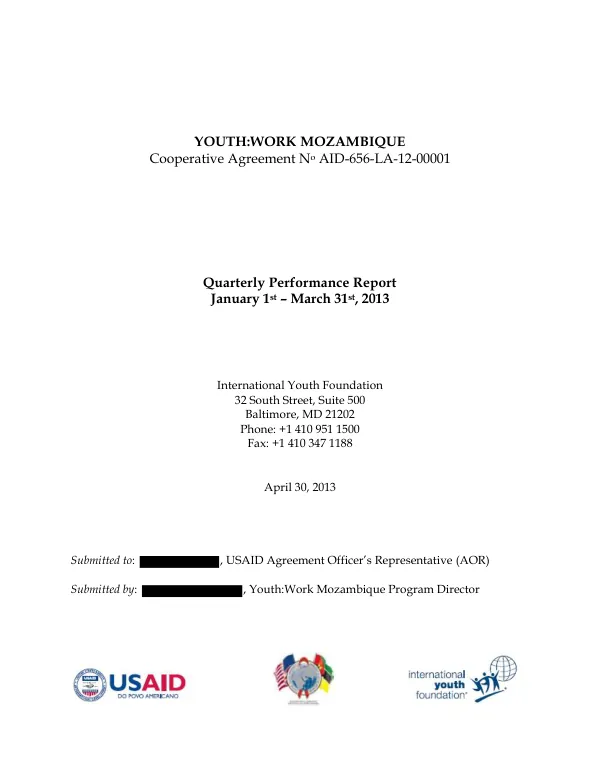 Quarterly Performance Report #4: Youth:Work Mozambique
