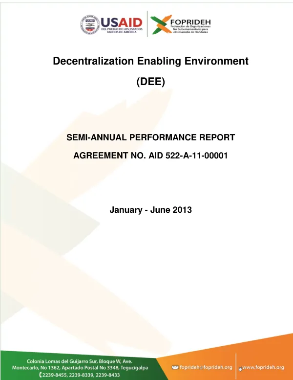 Semi-Annual Performance Report January-June 2013: Decentralization Enabling Environment (DEE) Project