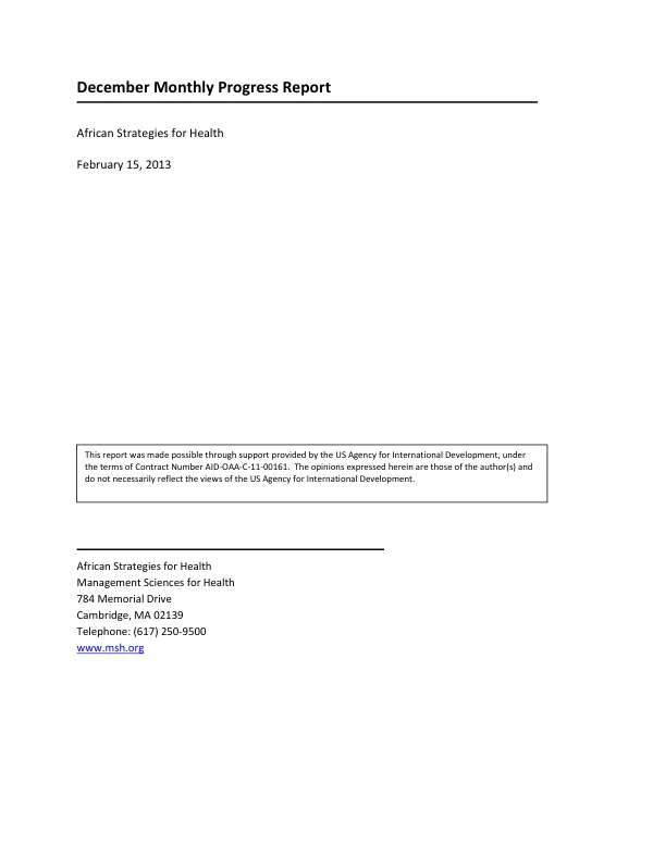 Monthly Progress Report: February 2013