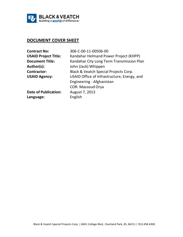 Kandahar City Long Term Transmission Plan
