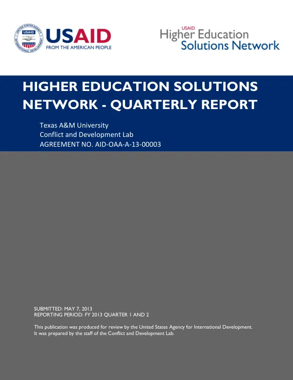 Higher Education Solutions Network - Quarterly Report