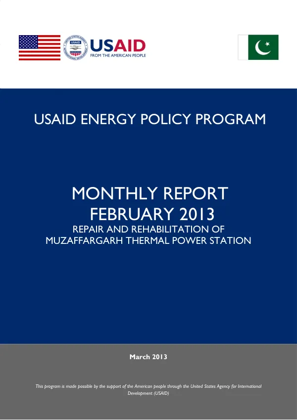 Monthly Report: Repair and Rehabilitation of Muzaffargarh Thermal Power Station