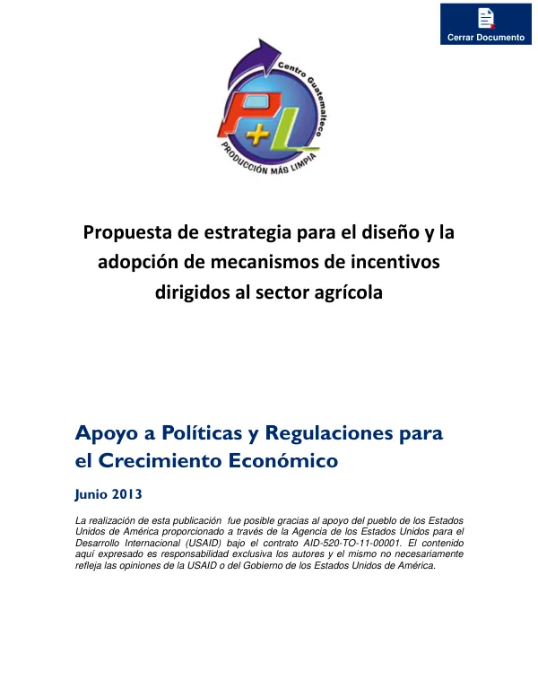 Propuesta de estrategia para el diseño y la adopción de mecanismos de incentivos dirigidos al sector agrícola