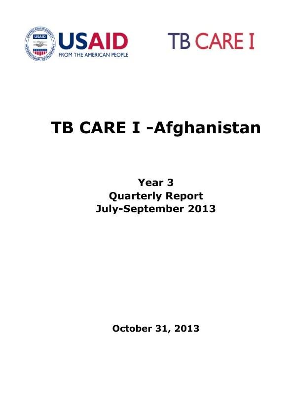 TB CARE I - Afghanistan Year 3 Quarterly Report July-September 2013
