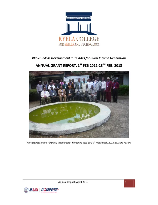 Annual Report: Skills Development in Textiles for Rural Income Generation