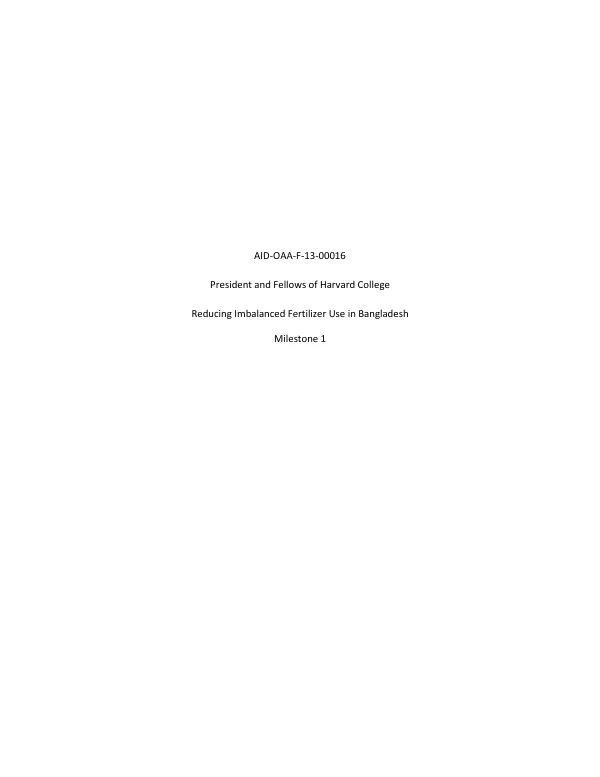 Reducing Imbalanced Fertilizer Use in Bangladesh: Milestone 1