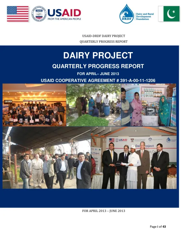 USAID-DRDF DAIRY PROJECT QUARTERLY PROGRESS REPORT FOR APRIL 2013 – JUNE 2013