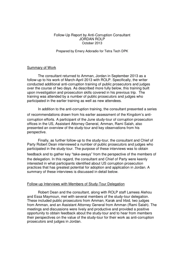 Anti-Corruption Follow-up Session - Report October 2013