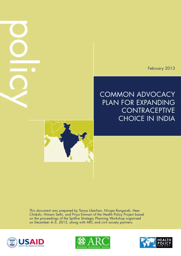 Common Advocacy Plan for Expanding Contraceptive Choice in India