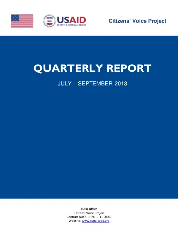 Quarterly Report: Citizens' Voice Project for the Quarter of July – September, 2013