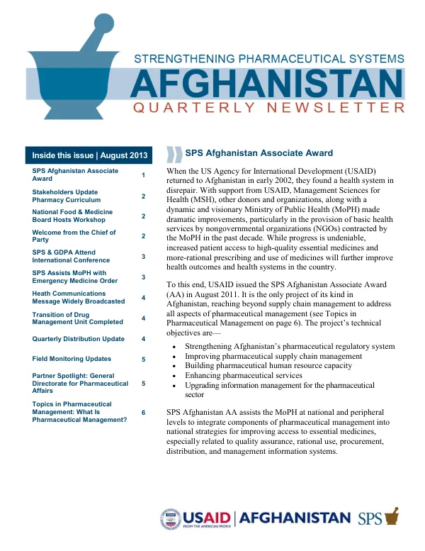 SPS Afghanistan Associate Award Quarterly Newsletter
