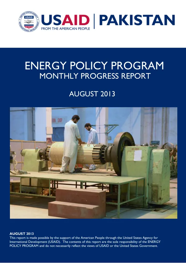 USAID Energy Policy Program Monthly Report - August 2013