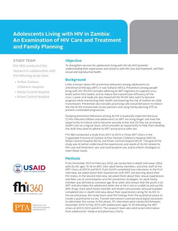 Adolescents Living with HIV in Zambia: An Examination of HIV Care and Treatment and Family Planning