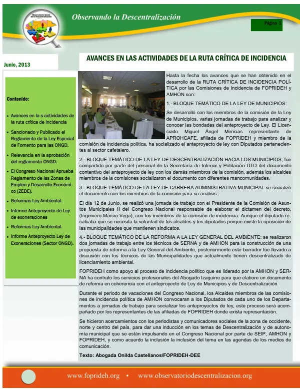 Avances en las actividades de la Ruta Crítica de Incidencia Política