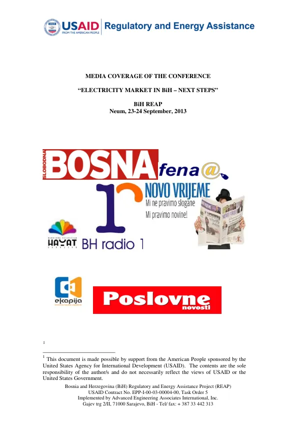 Media Coverage of the Conference: Electricity Market in BiH – Next Steps