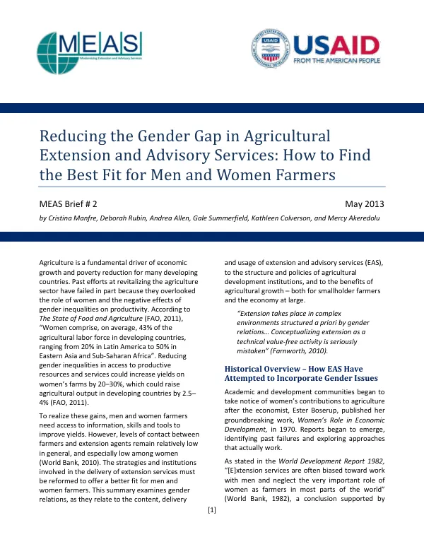 Reducing the Gender Gap in Extension and Advisory Services