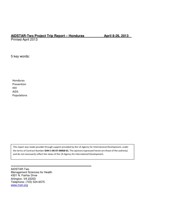 AIDSTAR-Two Project Trip Report – Honduras
