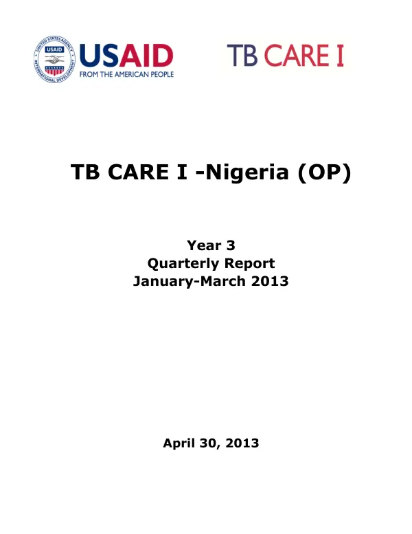 TB CARE I - Nigeria (OP) Year 3 Quarterly Report January-March 2013