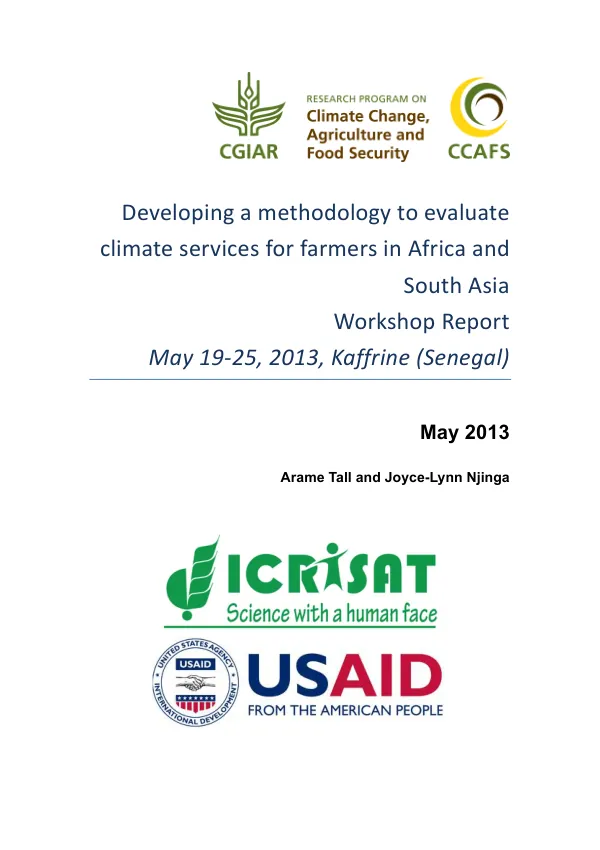 Developing a Methodology to Evaluate Climate Services for Farmers in Africa and South Asia Workshop Report