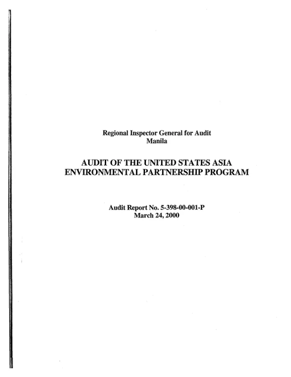 Audit of the United States Asia Environmental Partnership Program