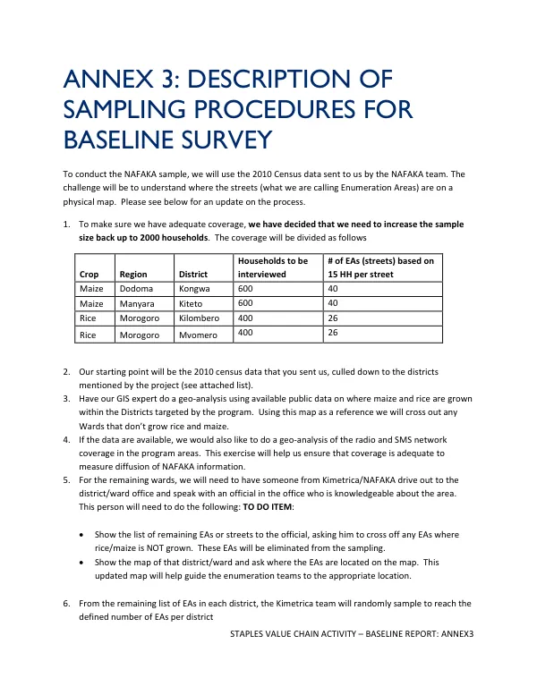 Staples Value Chain Activity – Baseline Report: Annex3