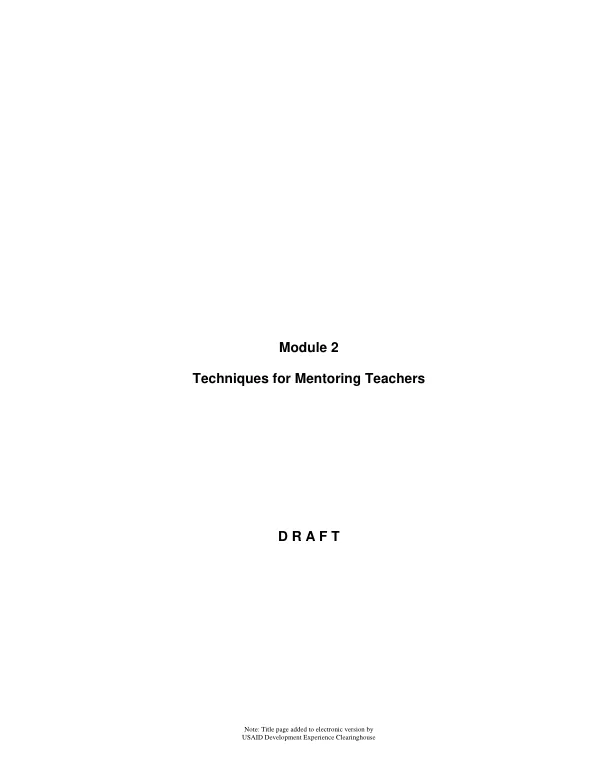 Techniques for Mentoring Teachers