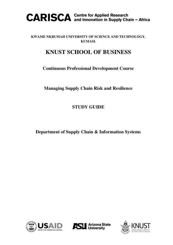Managing Supply Chain Risk and Resilience Study Guide