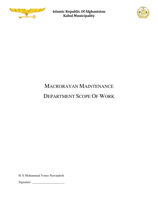 MACRORAYAN MAINTENANCE DEPARTMENT SCOPE OF WORK
