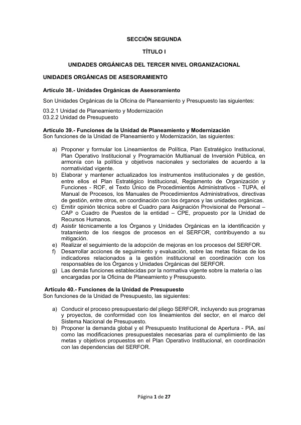 UNIDADES ORGÁNICAS DEL TERCER NIVEL ORGANIZACIONAL