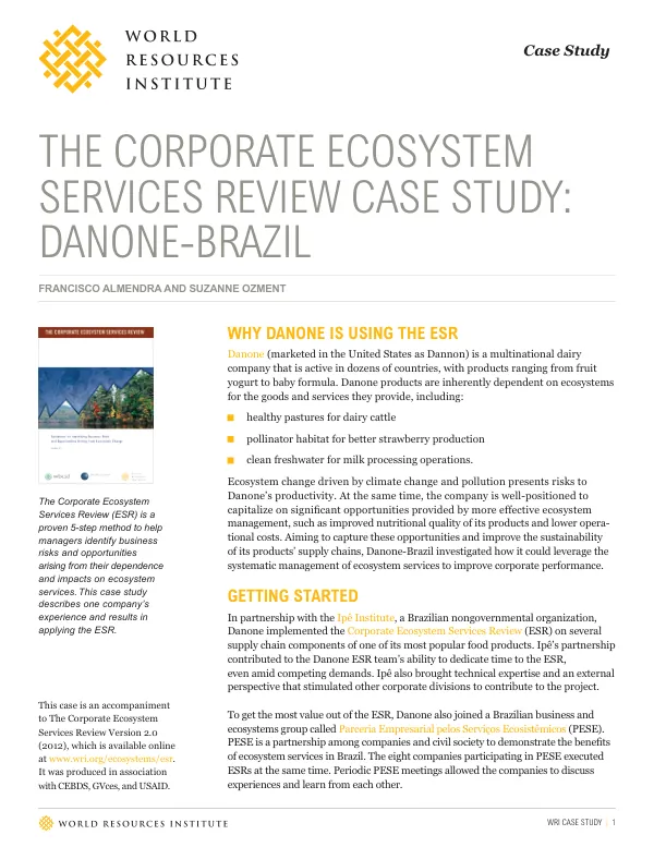 The Corporate Ecosystem Services Review Case Study: Danone-Brazil