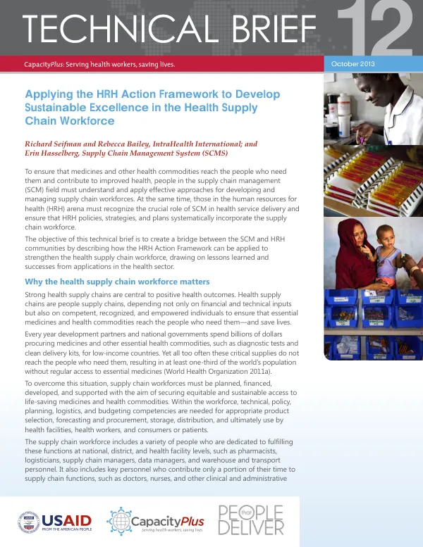Applying the HRH Action Framework to Develop Sustainable Excellence in the Health Supply Chain Workforce