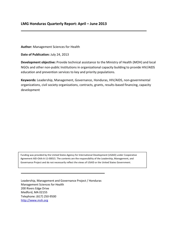 LMG Honduras Quarterly Report: April – June 2013