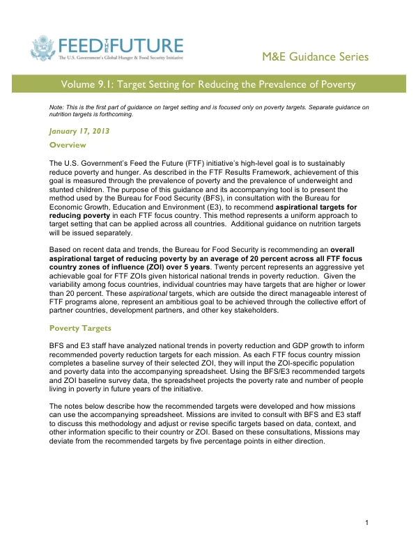 M&E Guidance Series: Target Setting for Reducing the Prevalence of Poverty