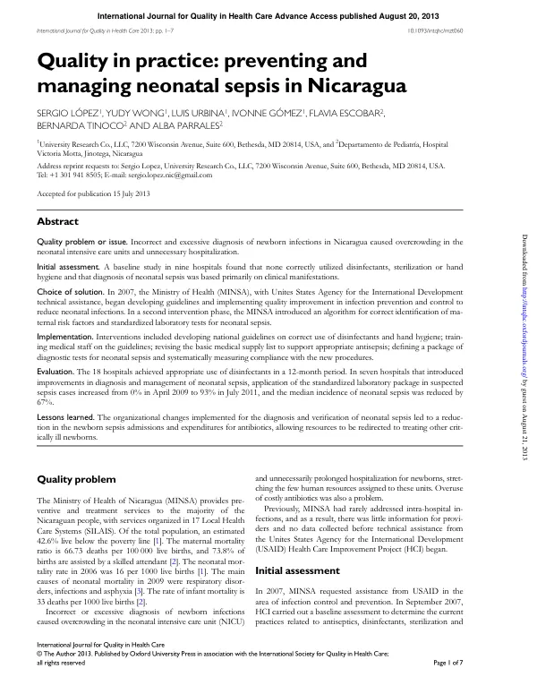 Quality in practice: preventing and managing neonatal sepsis in Nicaragua