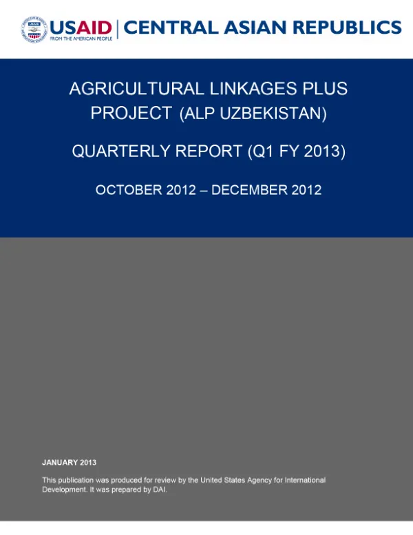 USAID Uzbekistan AgLinks Plus FY2013 Quarter 1 Report (October – December 2012)