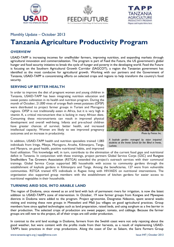 USAID-TAPP monthly bulletin #47 | October 2013
